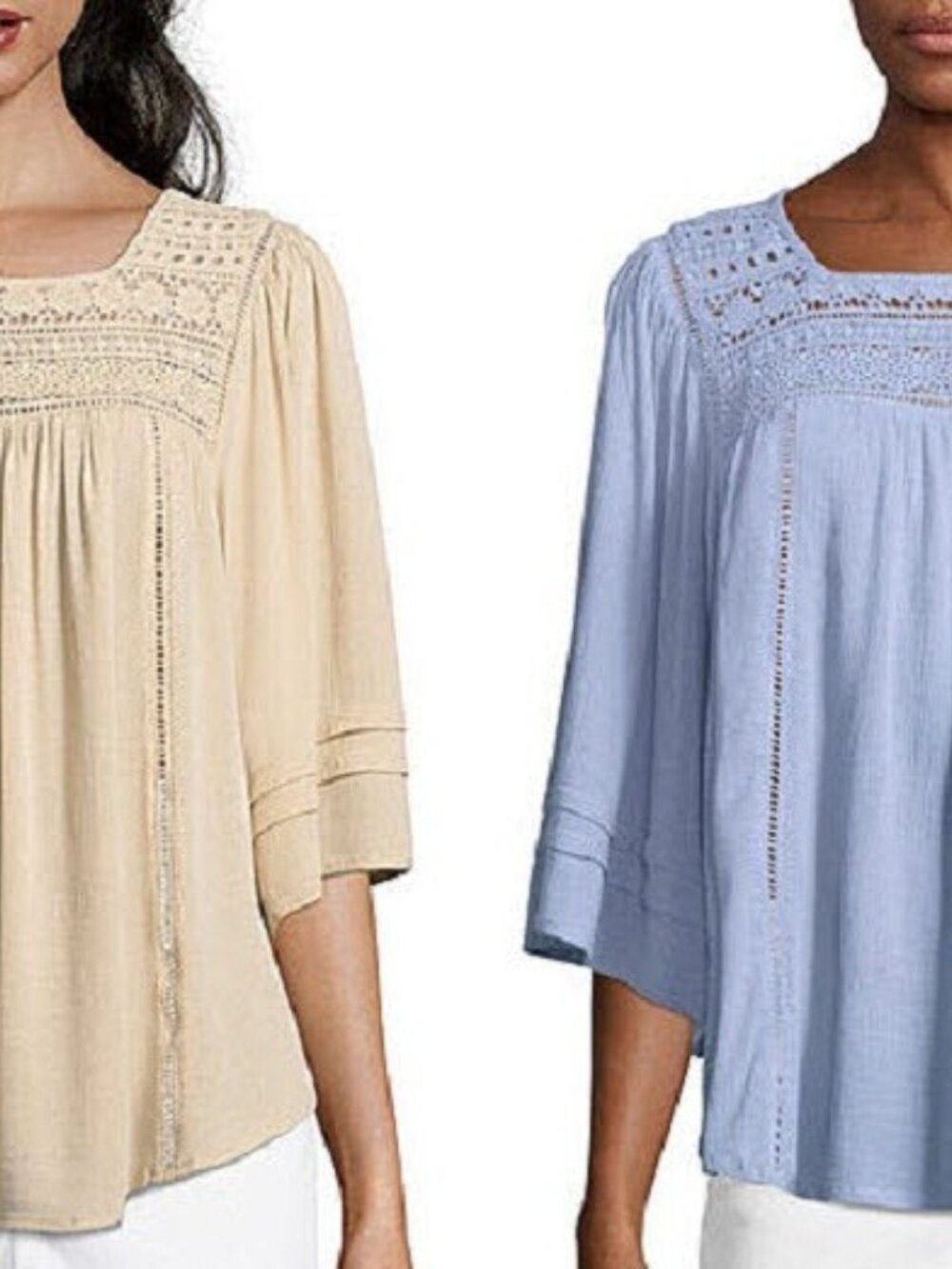 2X ~ JPR lace blouse ~ tan / blue - XL